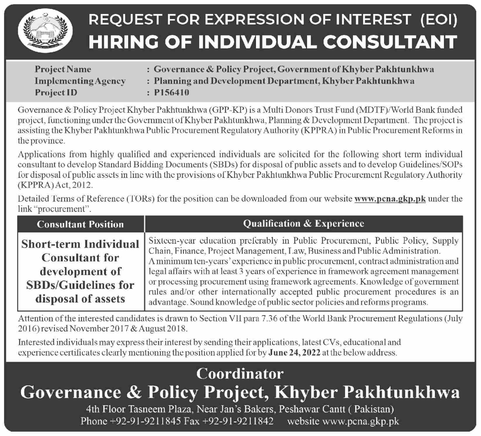 Governance & Policy Project Jobs June 2022