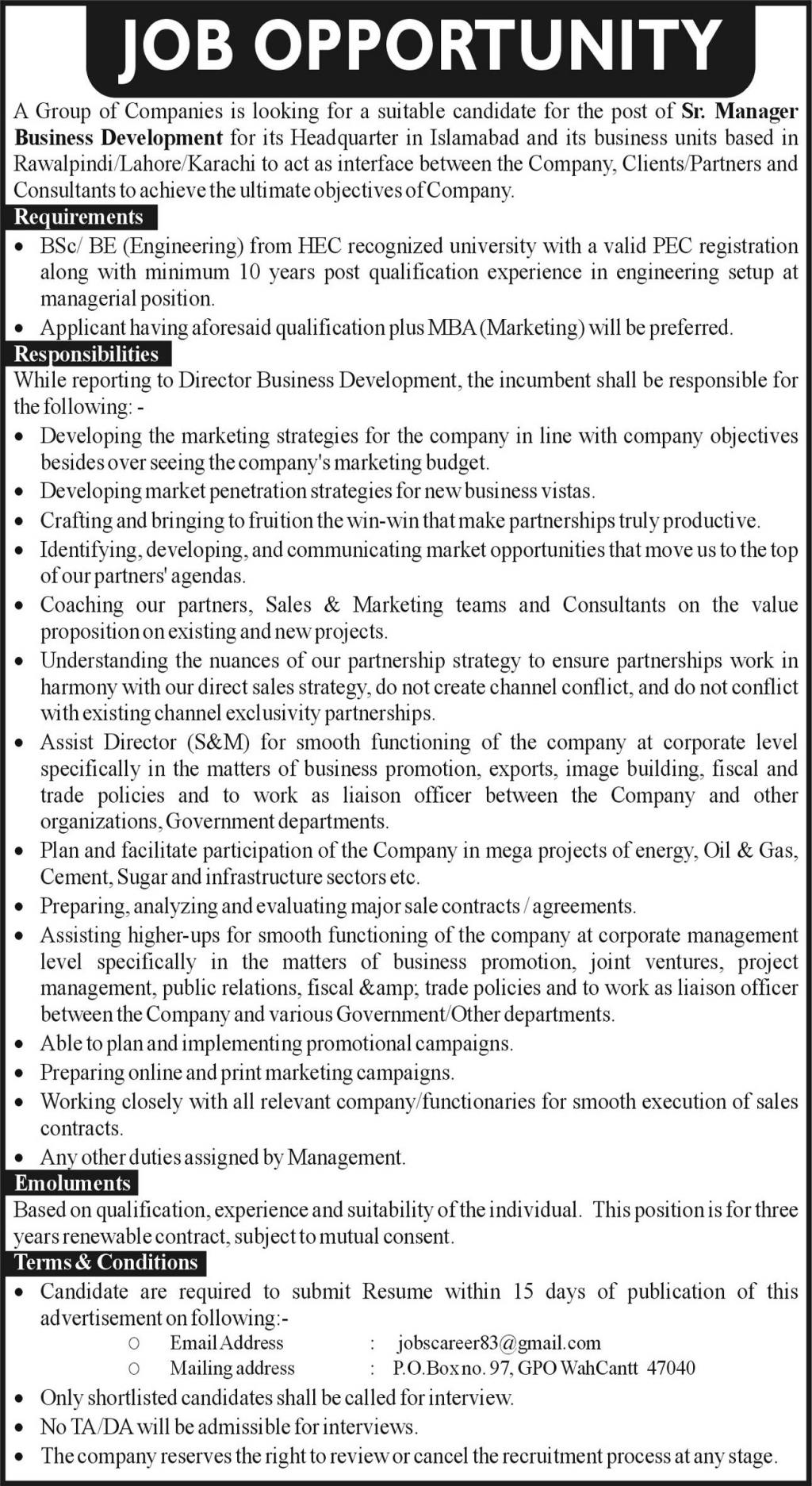 Group of Companies Lahore Jobs June 2022