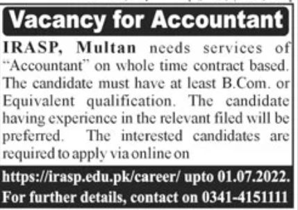 IRASP Multan Jobs June 2022