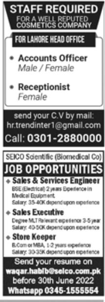 Jang Newspaper Jobs 19 June 2022