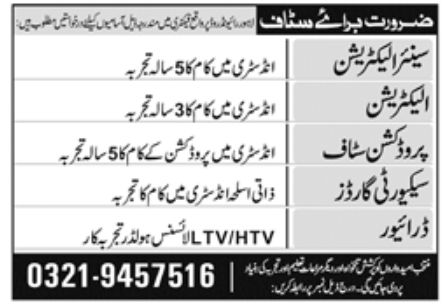 Lahore Factory Jobs June 2022
