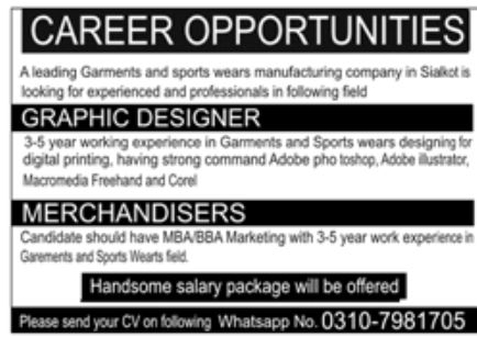 Leading Garments and Sports Wears Manufacturing Company Jobs June 2022