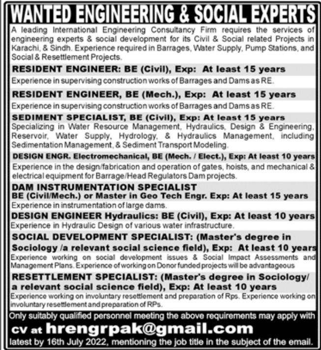 Leading International Engineering Consultancy Firm Jobs June 2022
