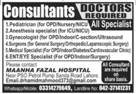 Maanha Fazal Hospital Jobs June 2022