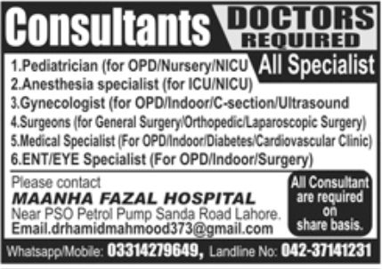 Maanha Fazal Hospital Jobs June 2022