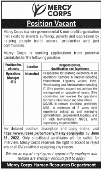 Mercy Corps Jobs June 2022