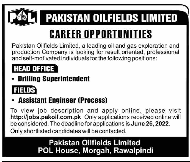 POL Pakistan Oilfields Limited Jobs June 2022