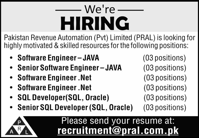 PRAL Pakistan Revenue Automation Pvt Limited Jobs June 2022