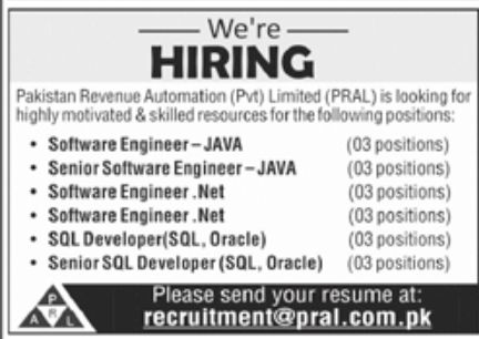 Pakistan Revenue Automation Pvt Limited PRAL Jobs June 2022