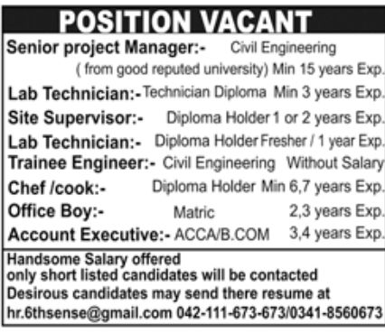 Private Sector Jobs Lahore June 2022
