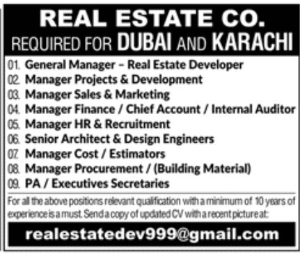 Real Estate Co Karachi Jobs June 2022