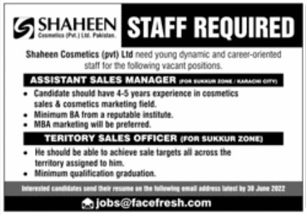 Shaheen Cosmetics Pvt Ltd Jobs June 2022