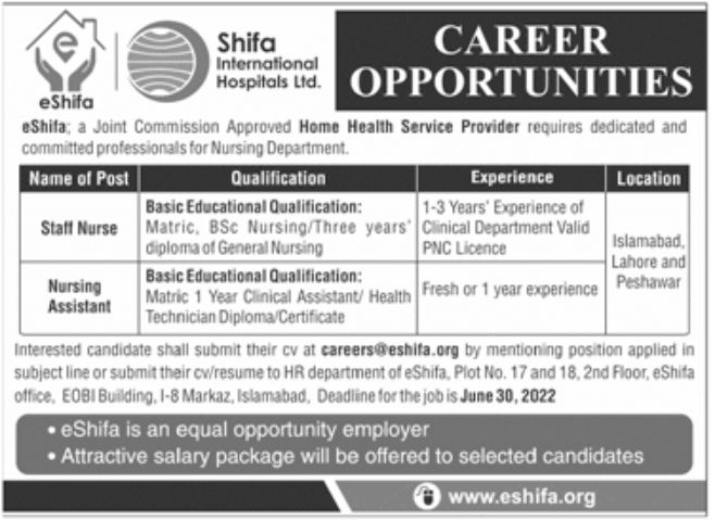 Shifa International Hospital Ltd Jobs June 2022
