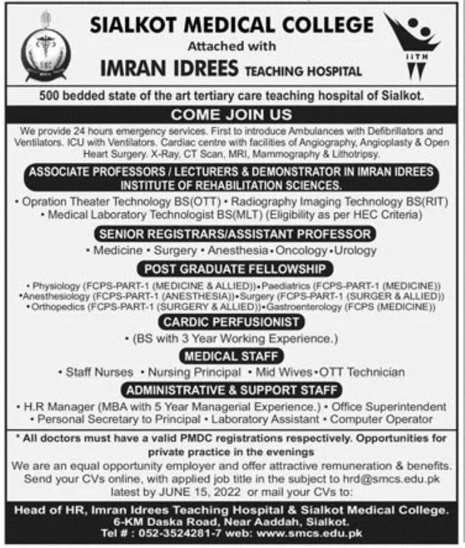 Sialkot Medical College Jobs June 2022