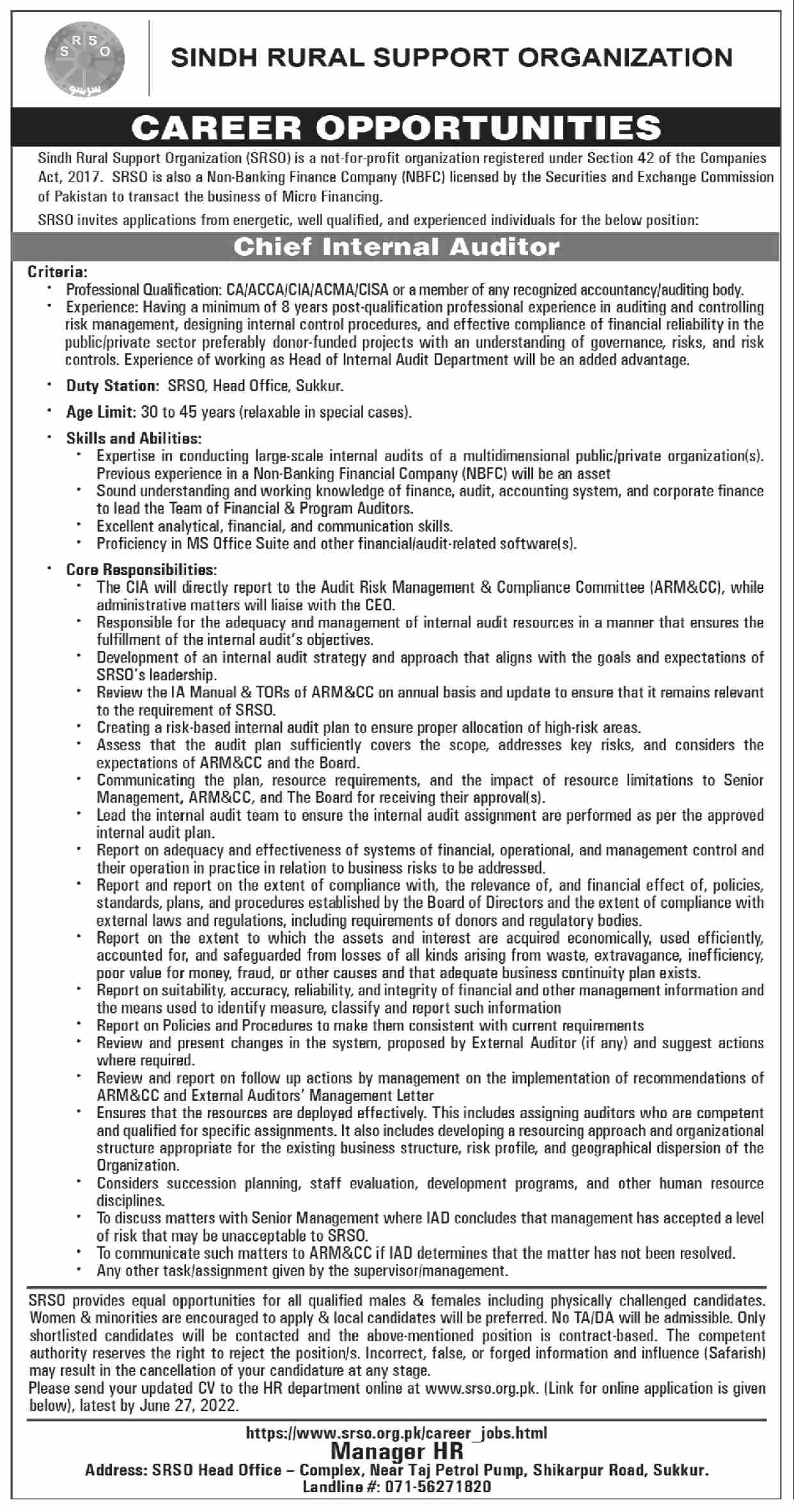 Sindh Rural Support Organization Jobs June 2022