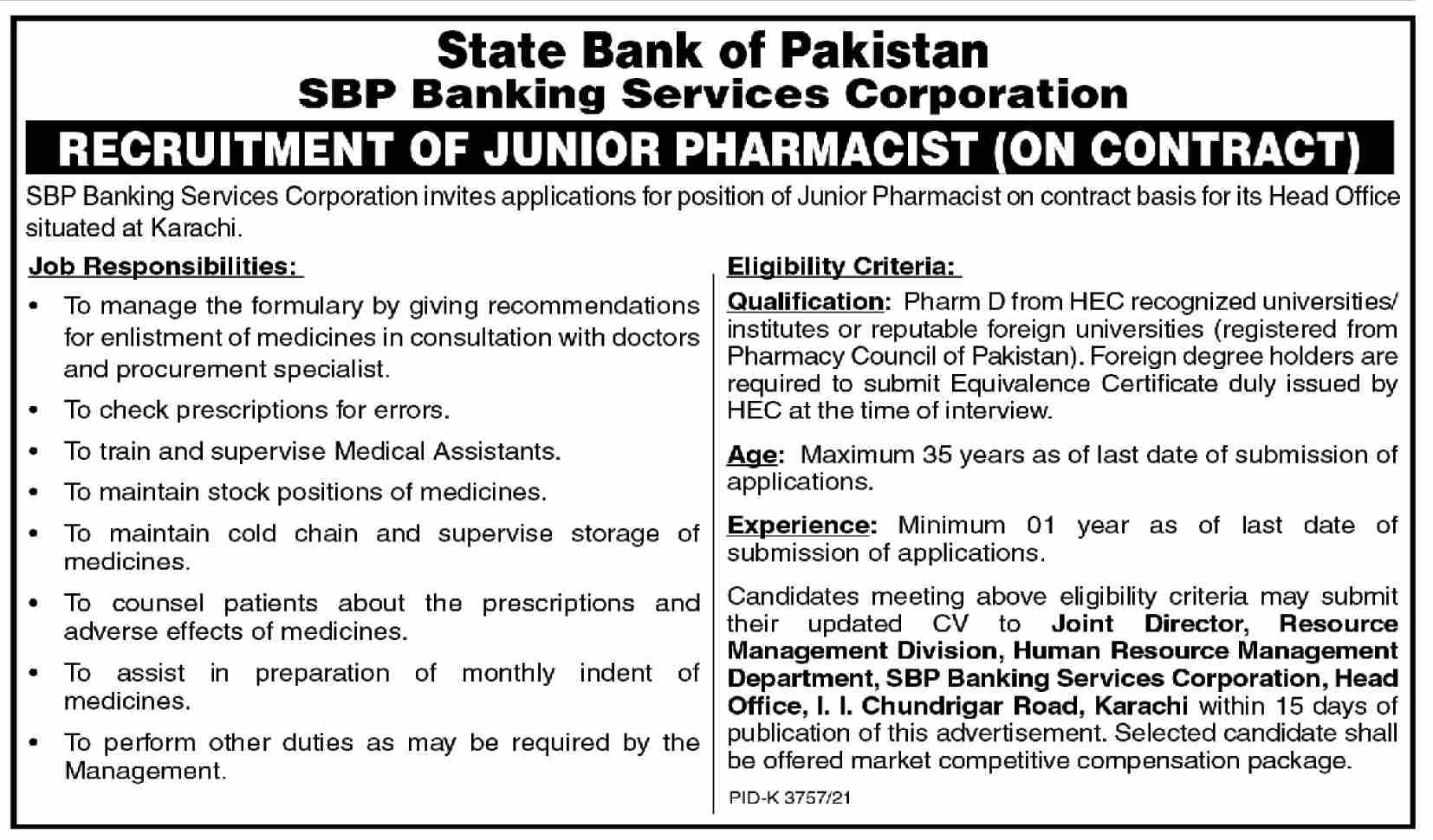 State Bank of Pakistan Jobs June 2022
