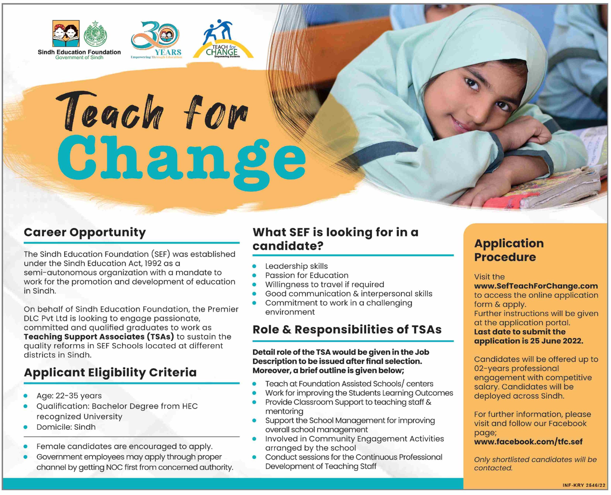 The Sindh Education Foundation SEF Jobs June 2022