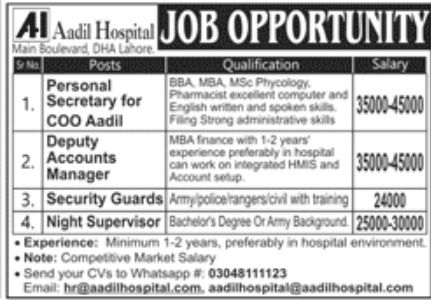 Aadil Hospital Jobs July 2022