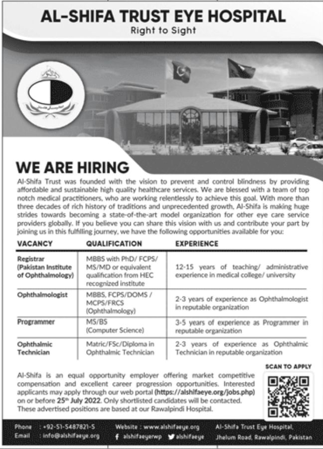 Al Shifa Trust Eye Hospital Jobs July 2022