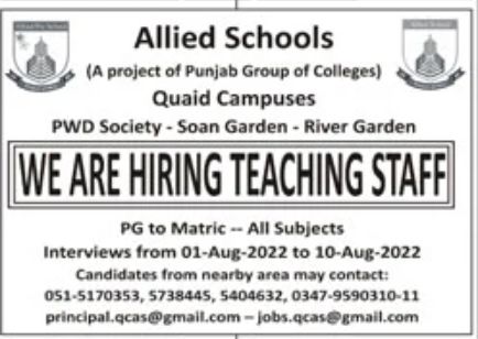 Allied Schools Jobs July 2022