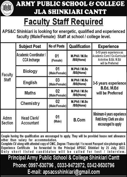 Army Public School & College Jobs July 2022