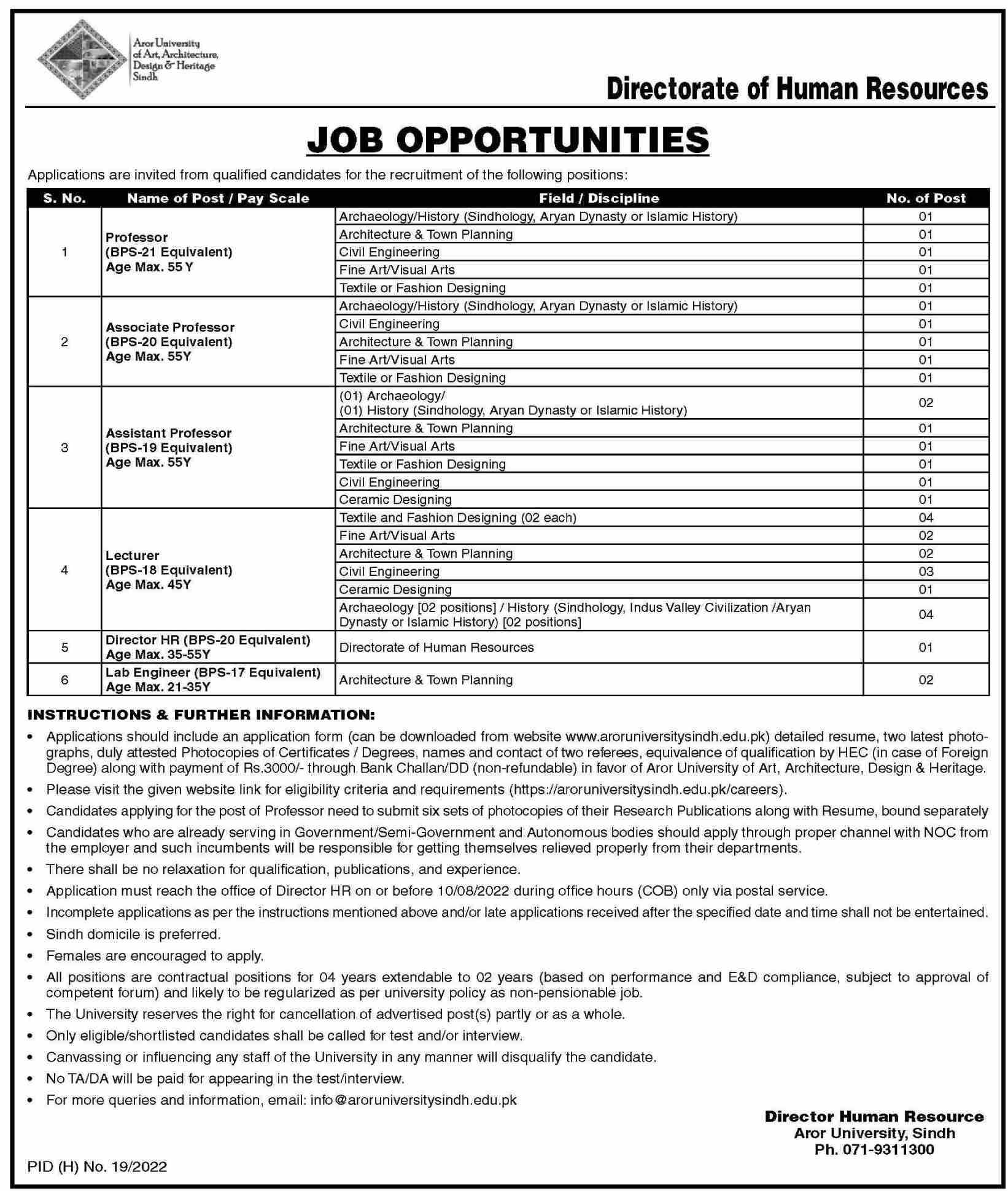 Aror University of Art Architecture Design & Heritage Sindh Jobs July 2022