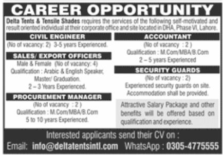 Delta Tents & Tensite Shades Jobs July 2022