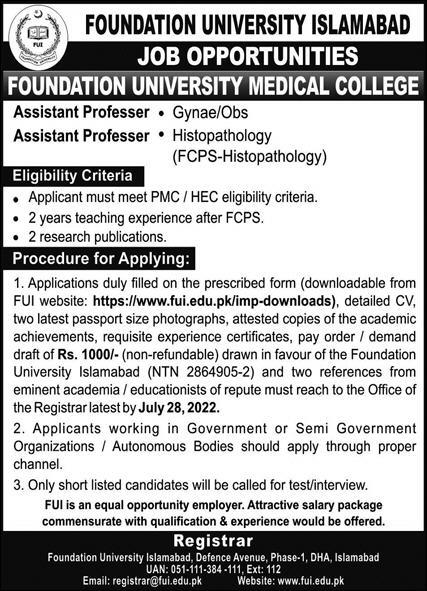Foundation University Jobs July 2022