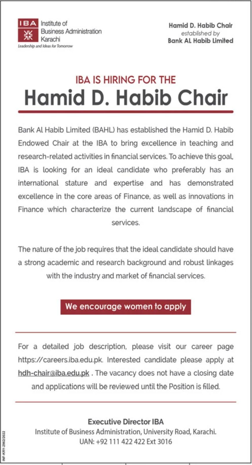 IBA Institute of Business Administration Jobs July 2022