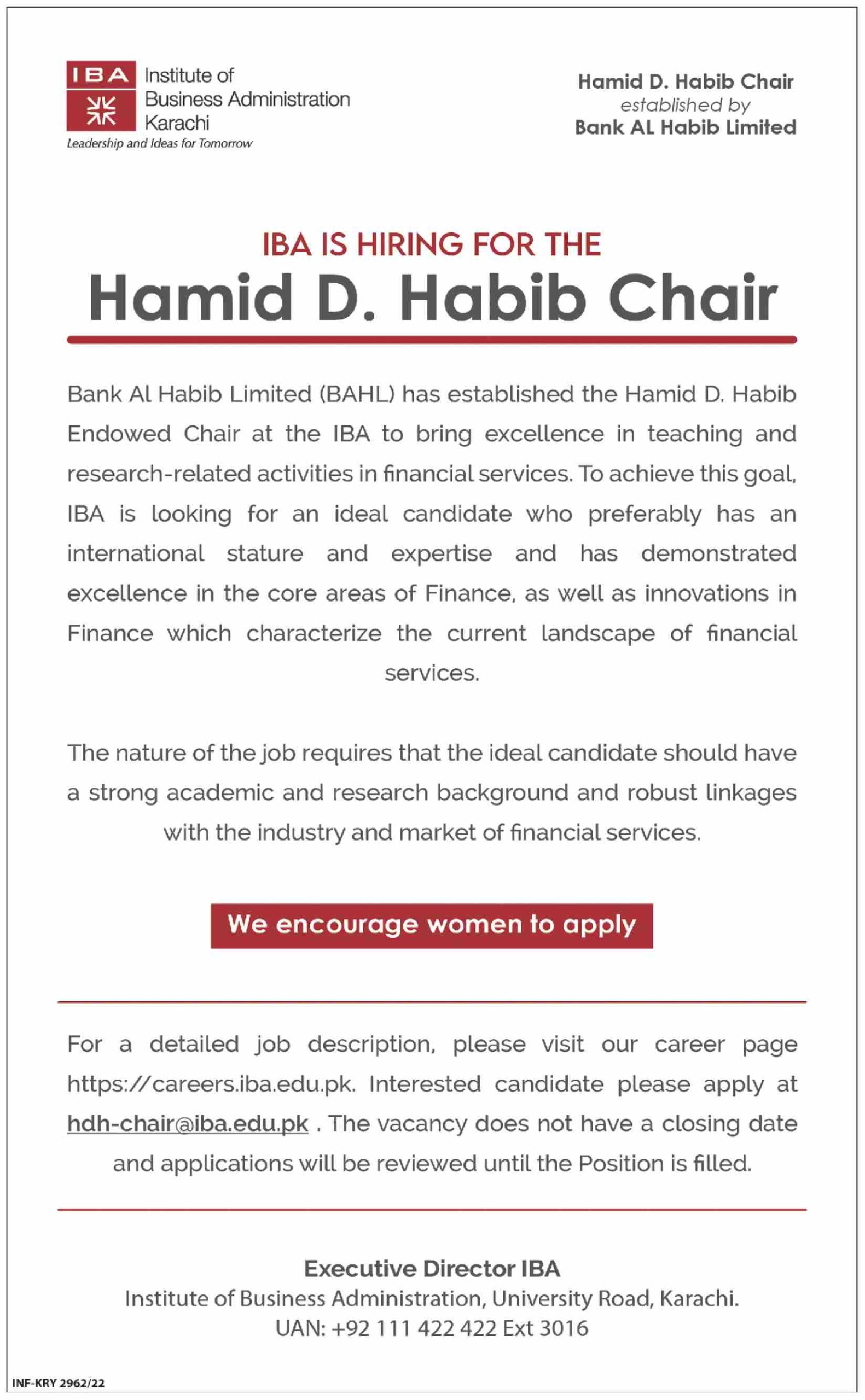 Institute of Business Administration IBA Karachi Jobs July 2022