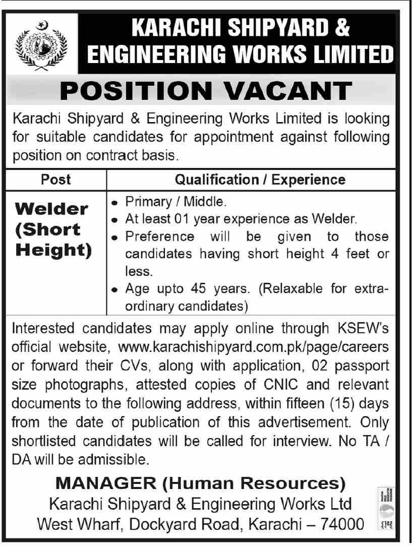 Karachi Shipyard & Engineering Works Limited Jobs July 2022