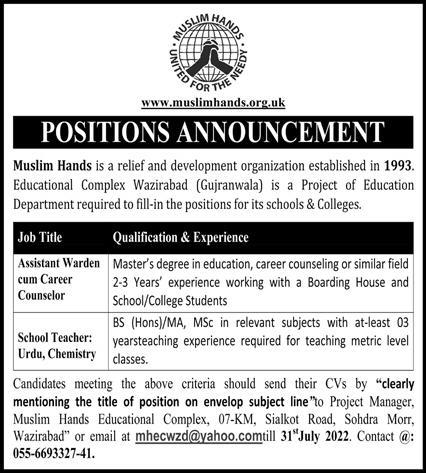 Muslim Hands Jobs July 2022