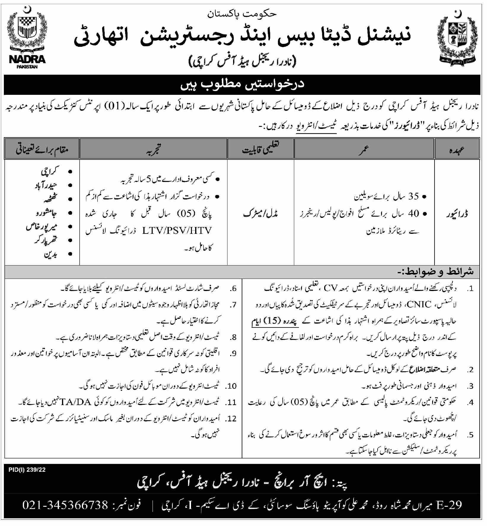 National Database and Registration Authority NADRA Jobs July 2022