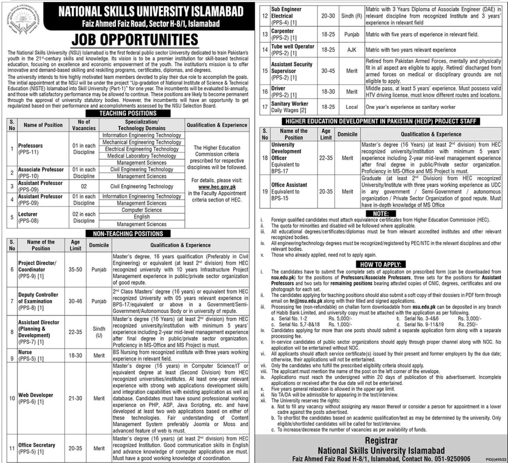 National Skills University NSU Jobs July 2022