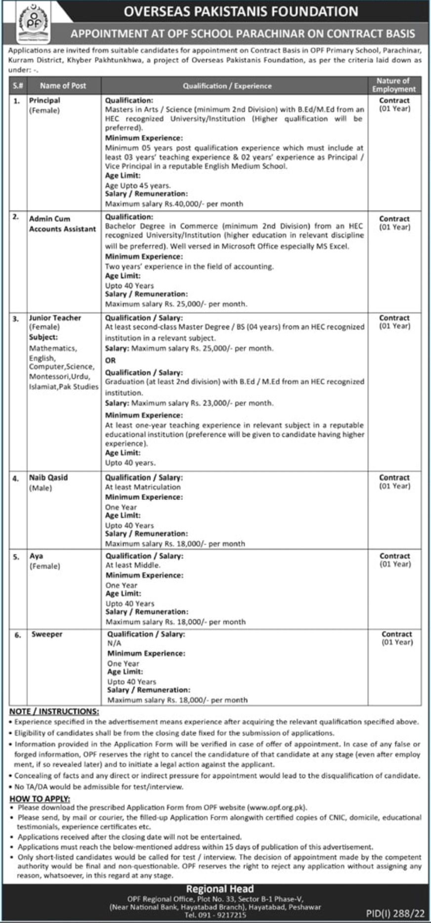 Overseas Pakistanis Foundation (OPF) Jobs July 2022