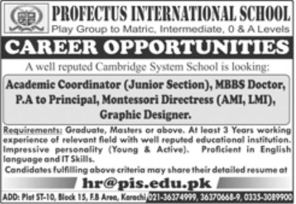 Profectus International School Jobs July 2022