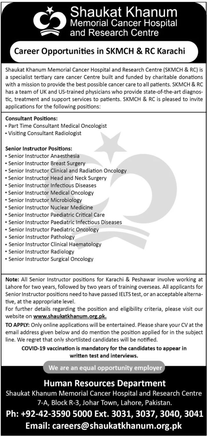 Shaukat Khanum Hospital Lahore Jobs July 2022