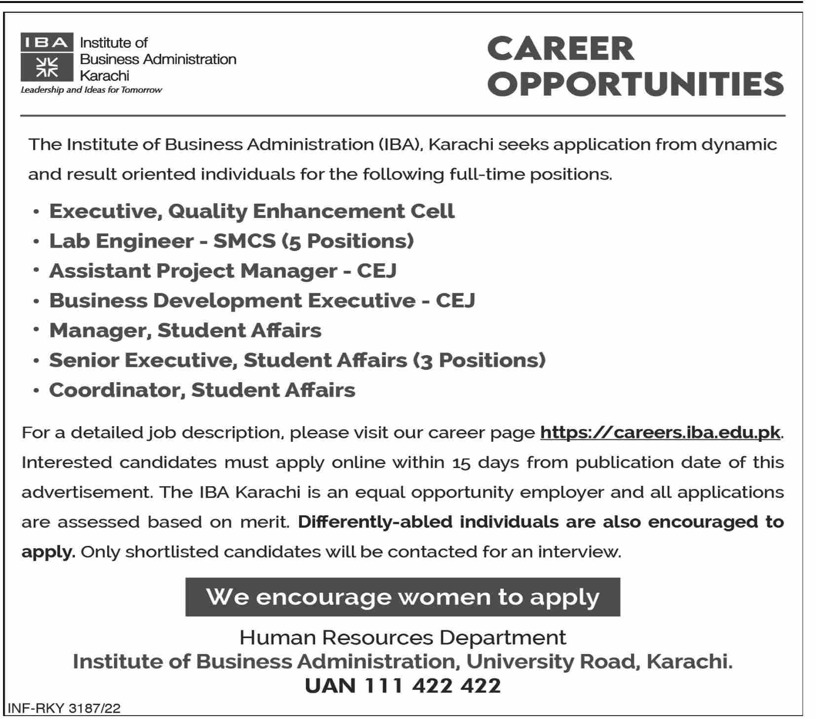 The Institute of Business Administration IBA Karachi Jobs July 2022