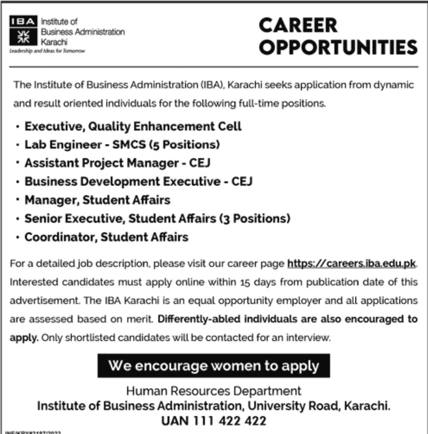 The Institute of Business Administration IBA Karachi Jobs July 2022
