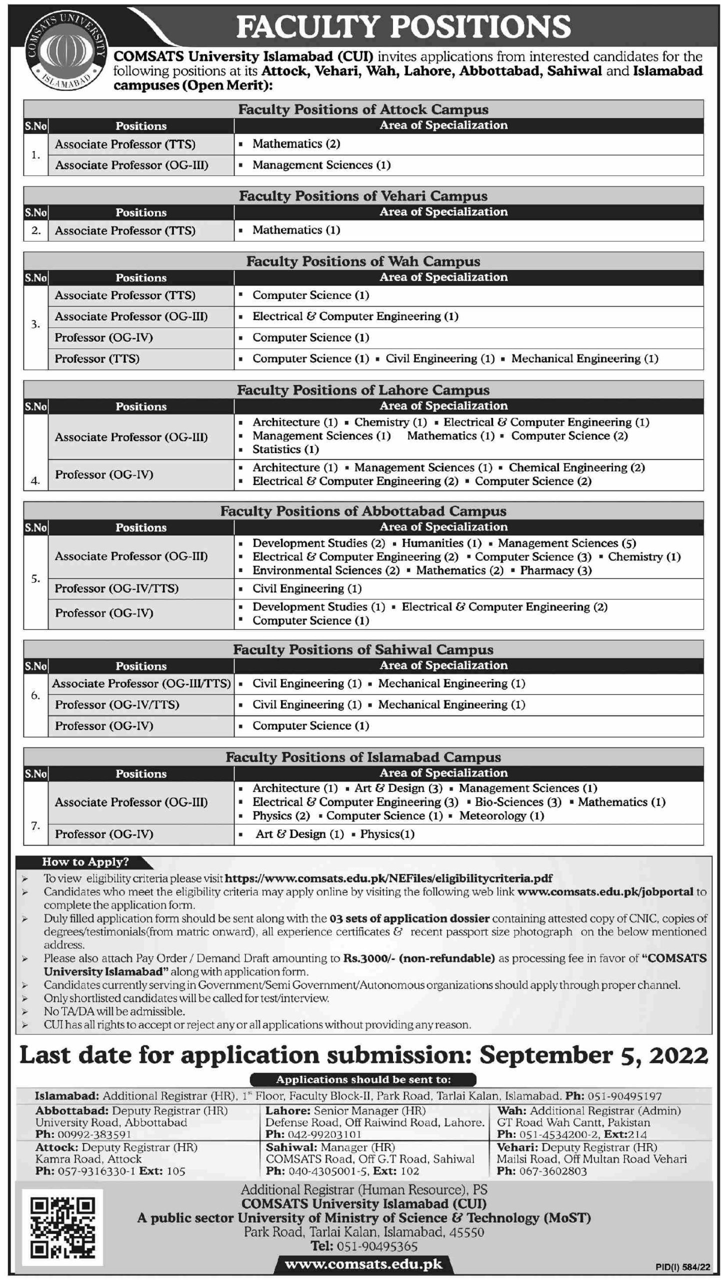 COMSATS University Islamabad CUI Jobs July 2022