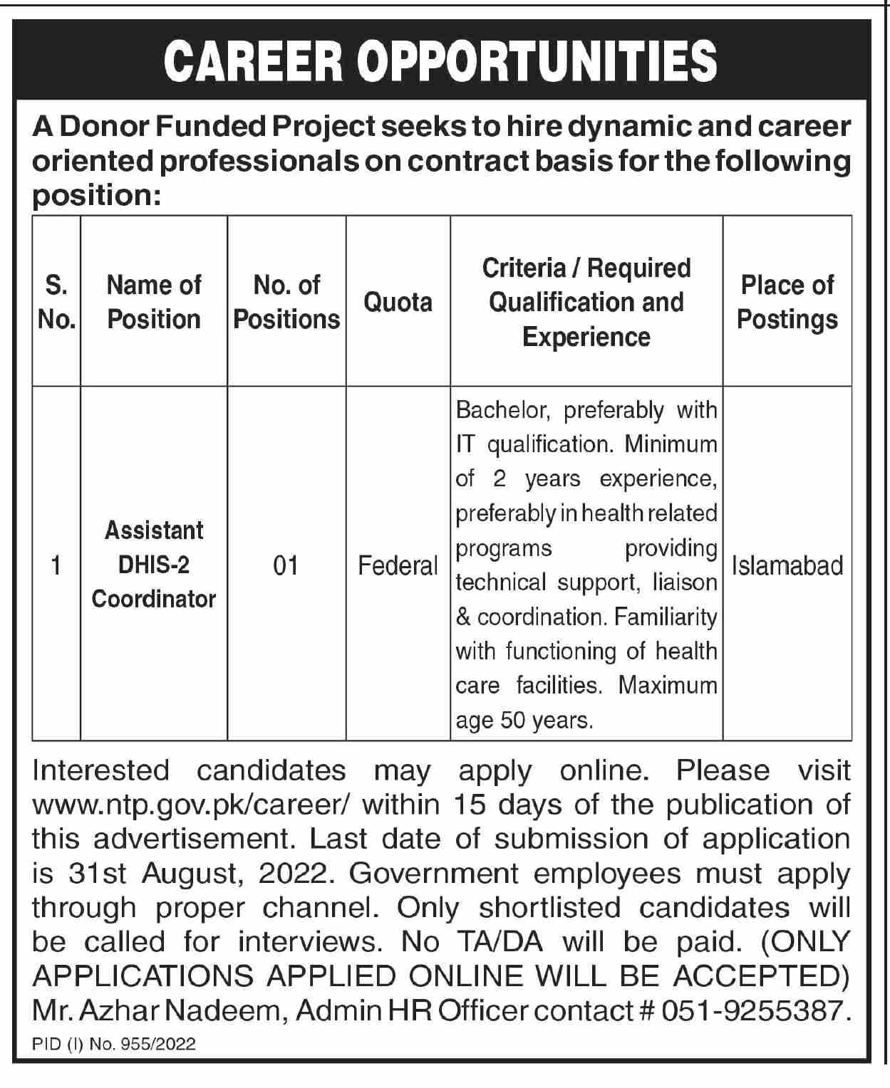 Donor Funded Project Jobs August 2022