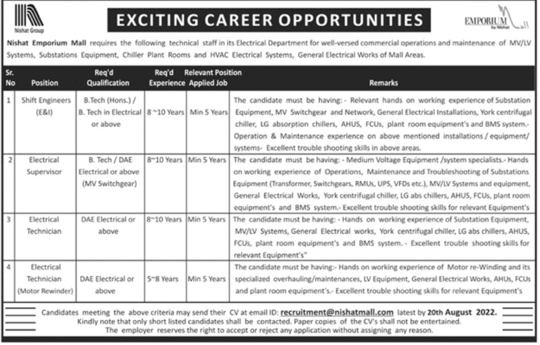 Emporium Mall Jobs August 2022
