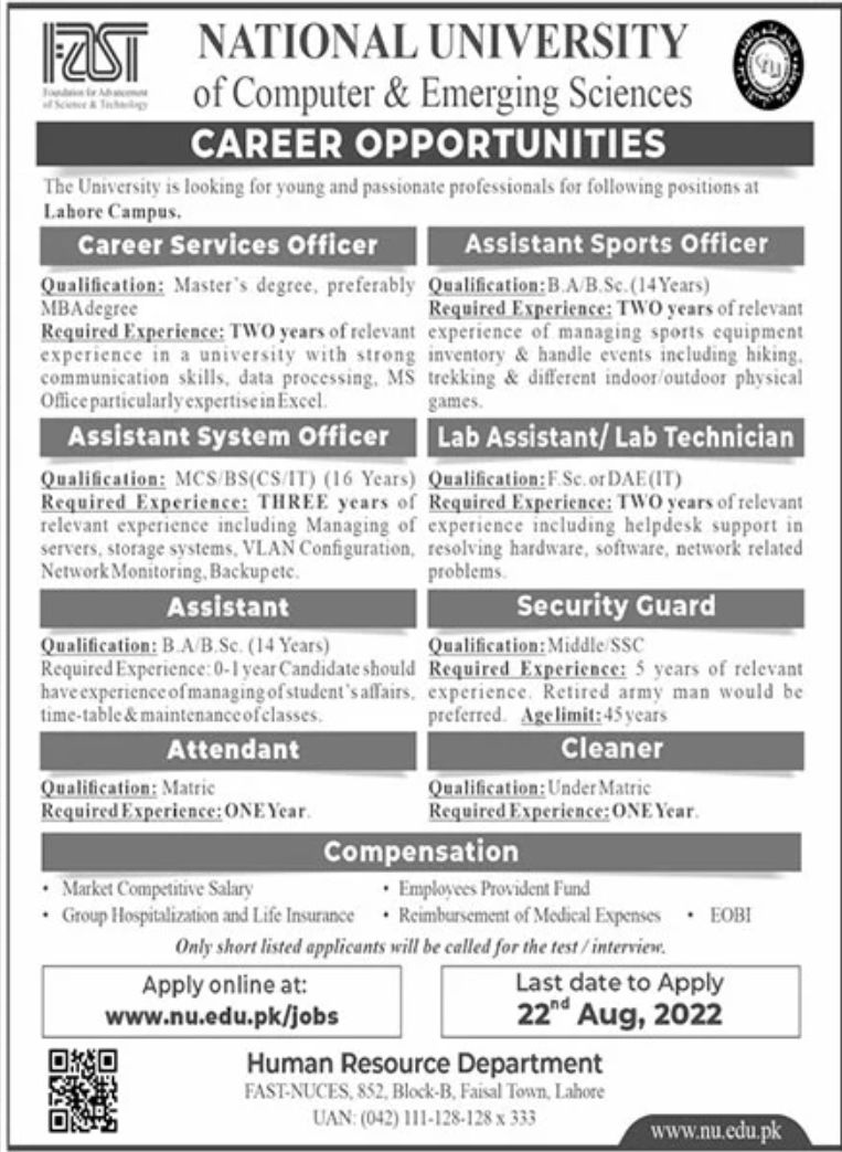FAST National University Jobs August 2022