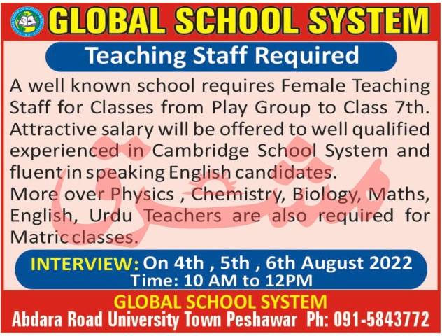 Global School System Jobs August 2022