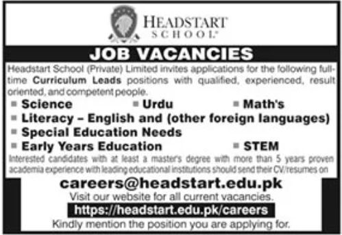Headstart School Private Limited Jobs August 2022
