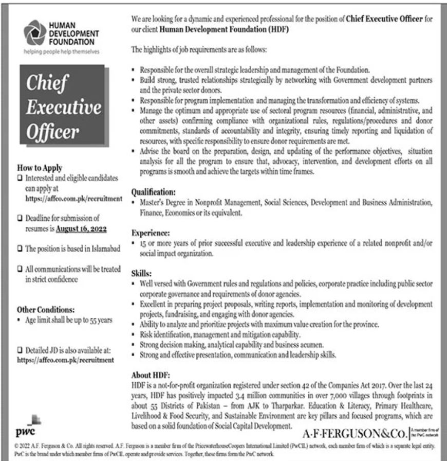 Human Development Foundation HDF Jobs July 2022