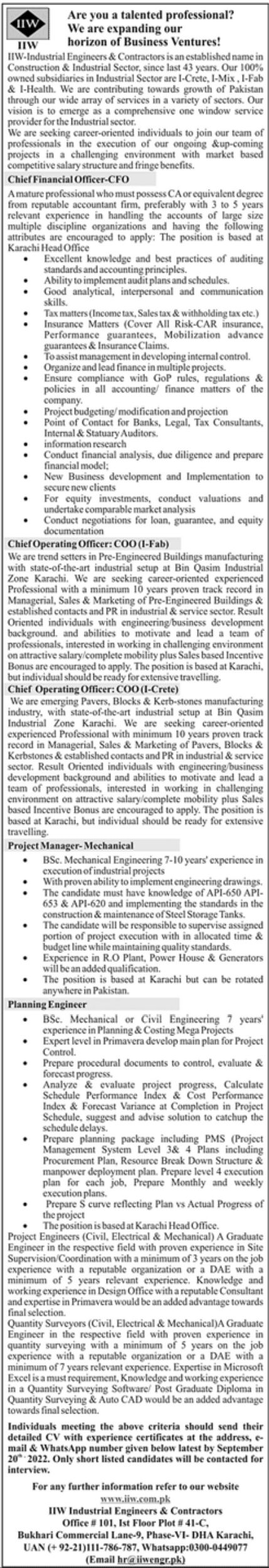 IIW-Industrial Engineers & Contractors Jobs August 2022