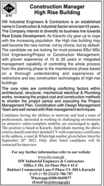 IIW Industrial Engineers & Contractors Jobs August 2022