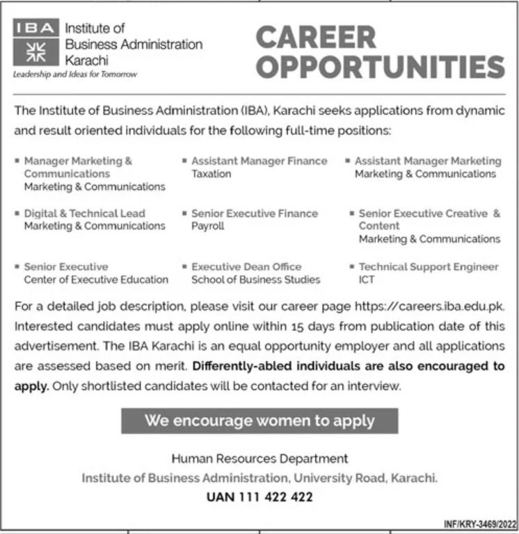 Institute of Business Administration IBA Karachi Jobs August 2022