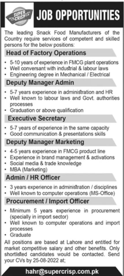 Leading Snack Food Manufacturers Jobs August 2022